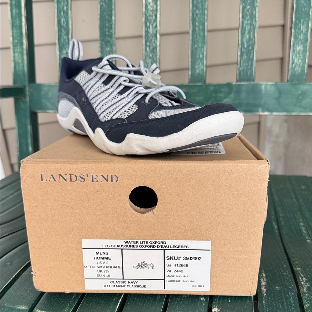 Lands' End Navy and Gray Men's Boat Shoes